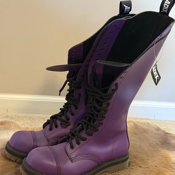 ADIX Knee High Purple Lace-Up Combat Boots - Picture 4 of 4